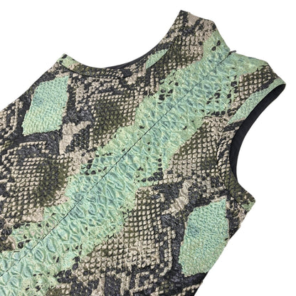 GUCCI Vintage Python Print Textured Dress Sleeveless #42 Green Black 902916