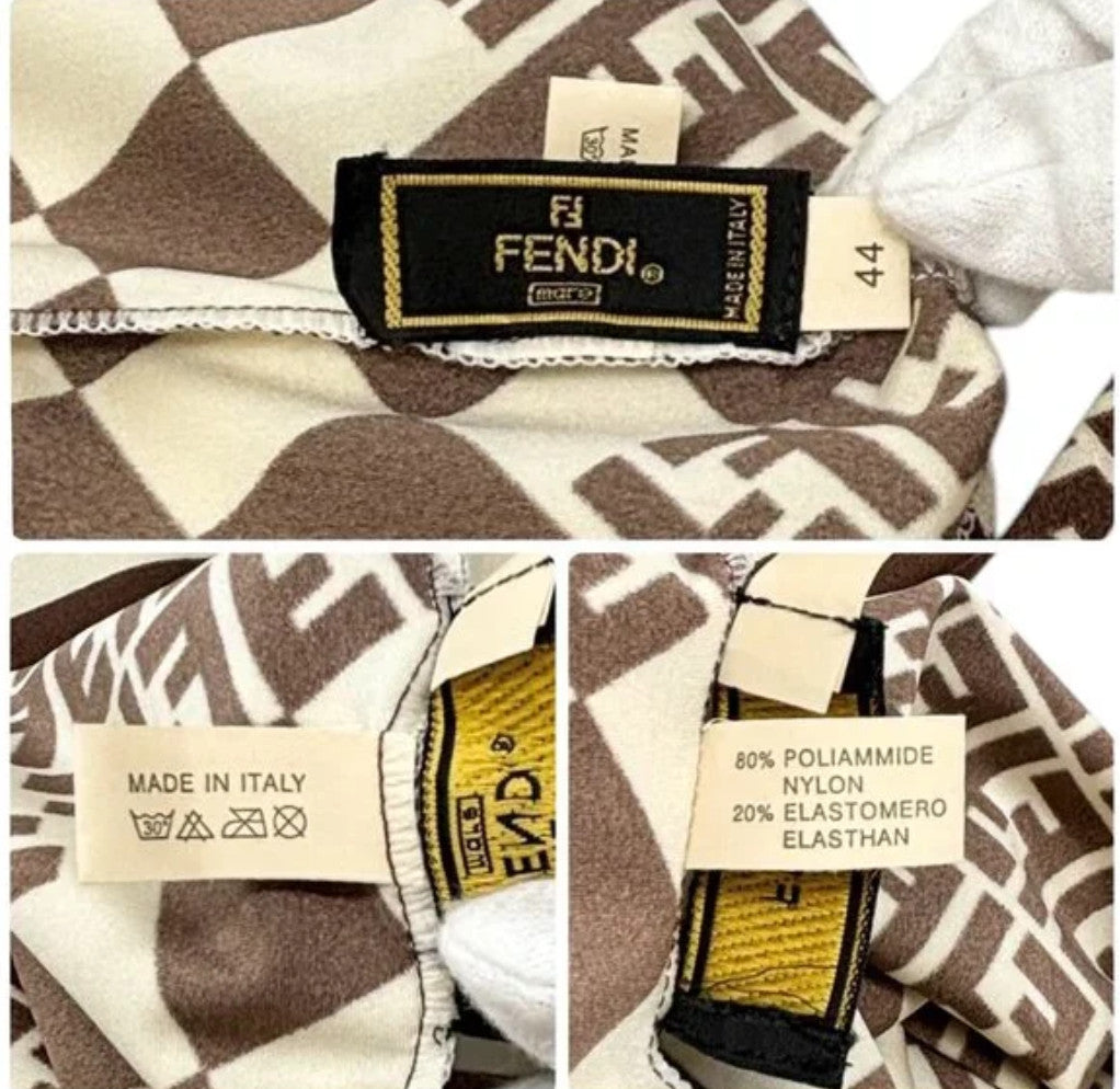 FENDI Vintage Zucca Monogram Camisole Dress One-piece #44 Brown Cream Nylon