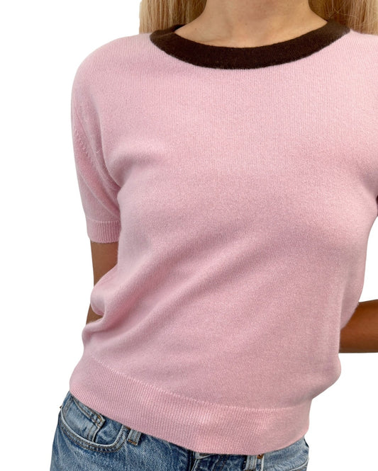 CHANEL Vintage 96A CC Logo Button Cashmere Knit Top T-shirt #36 Pink Brown