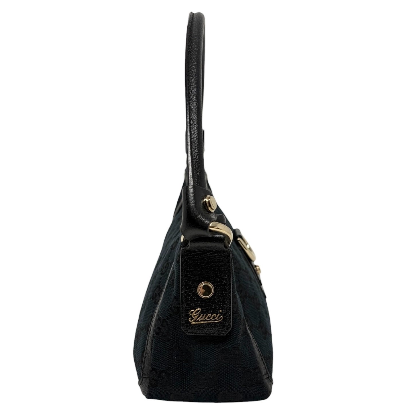 GUCCI Vintage GG Monogram Logo Abbey Shoulder Bag Zip Black Gold Canvas Leather
