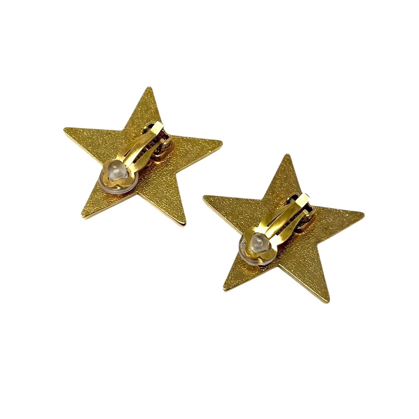 CHANEL Vintage 01P CC Logo Star Design Earrings Accessory Blue Gold Metal
