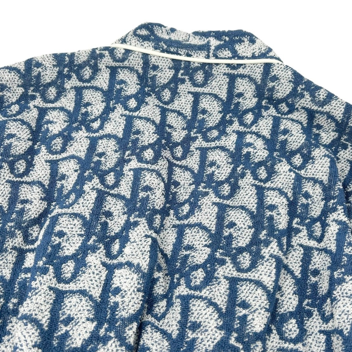 Christian Dior Vintage Trotter Monogram Logo Bathrobe #L Terry Cloth Blue White
