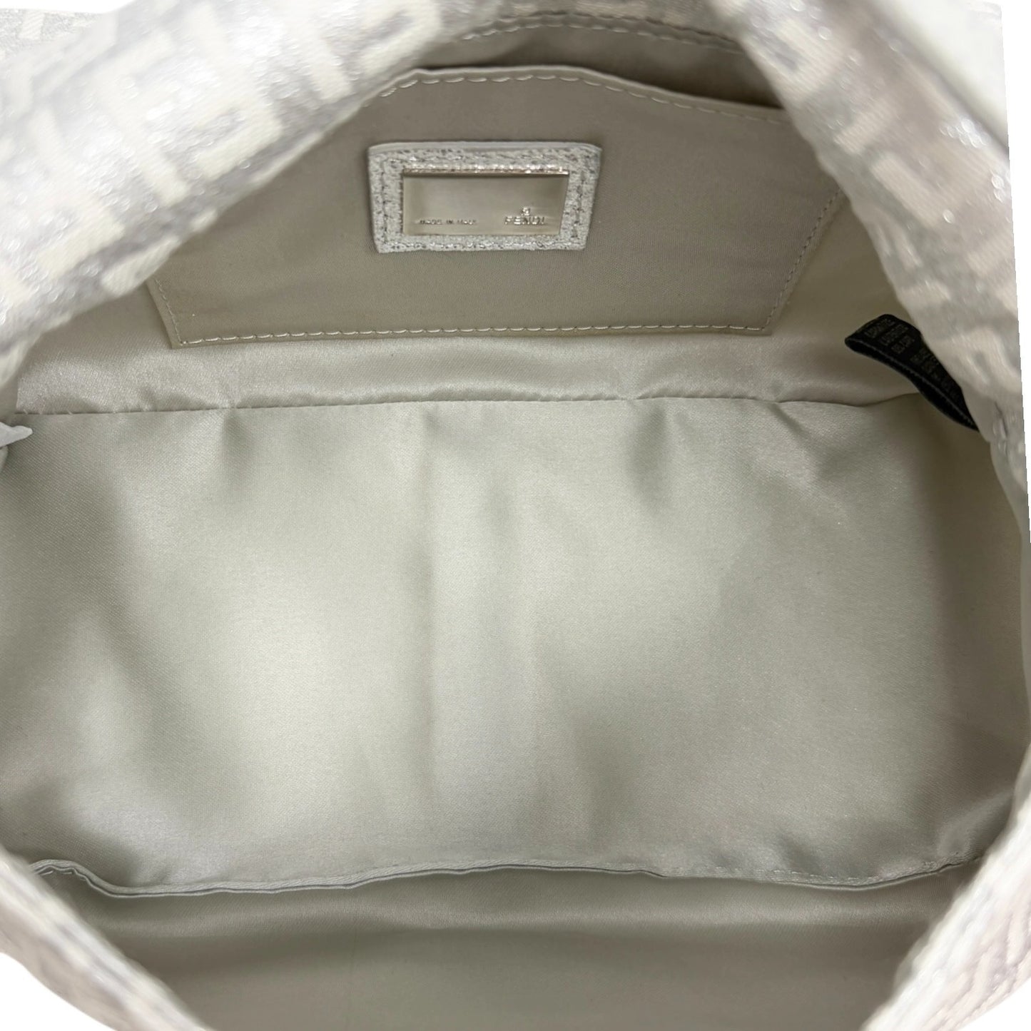FENDI Vintage FF Zucchino Mini Mamma Baguette Shoulder Bag White Silver 902293