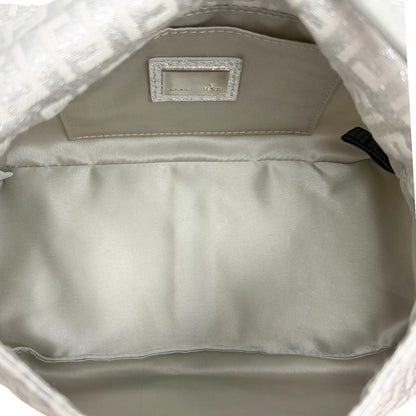 FENDI Vintage FF Zucchino Mini Mamma Baguette Shoulder Bag White Silver 902293