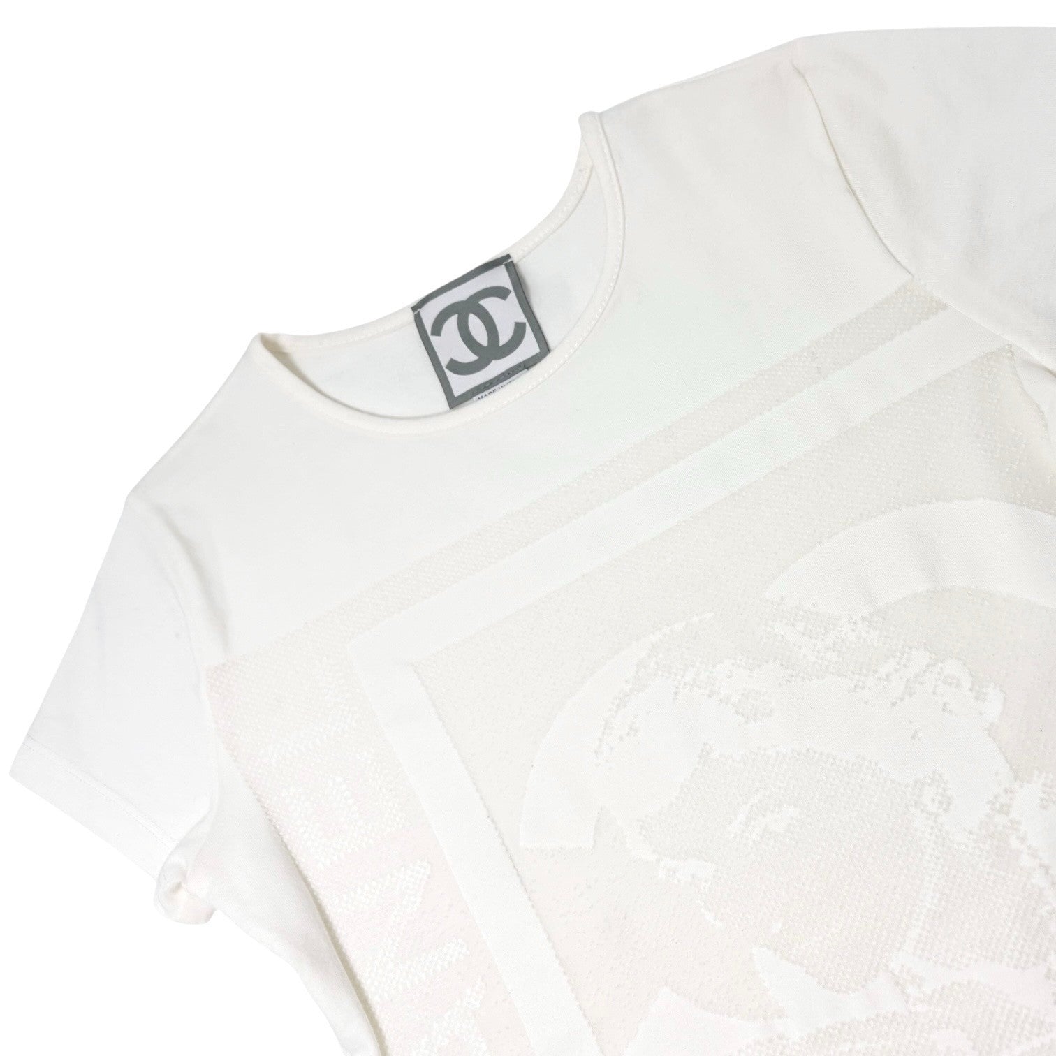 CHANEL Sport Vintage 06P Logo Mademoiselle T-shirt Top #38 Cream White Cotton
