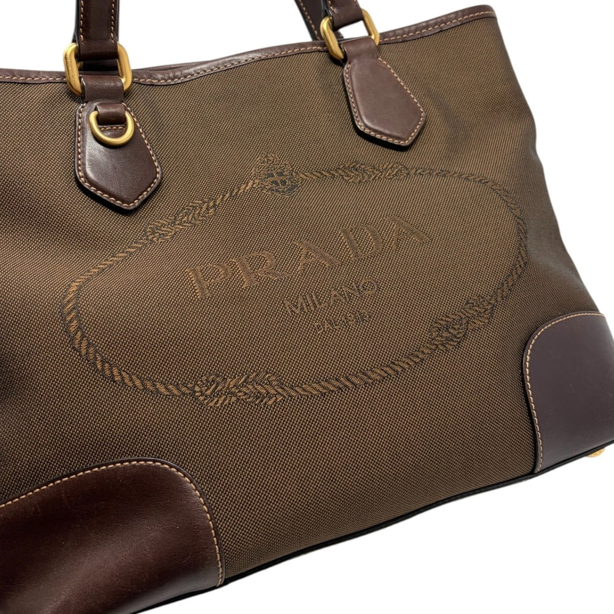 PRADA Vintage Triangle Logo Milano Jacquard Shoulder Tote Bag Brown 902457