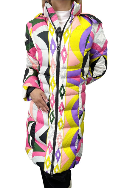 EMILIO PUCCI Vintage Geometric Print Puffer Jacket Coat #36 Multicolor 902812
