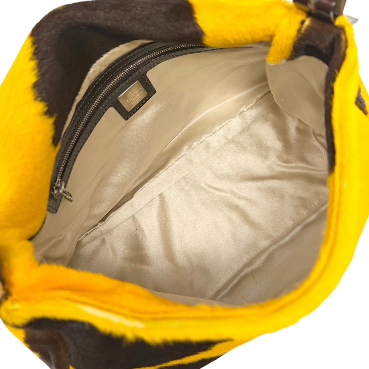 FENDI Vintage FF Mamma Baguette Cow Pony Calf Hair Bag Yellow Brown 902908