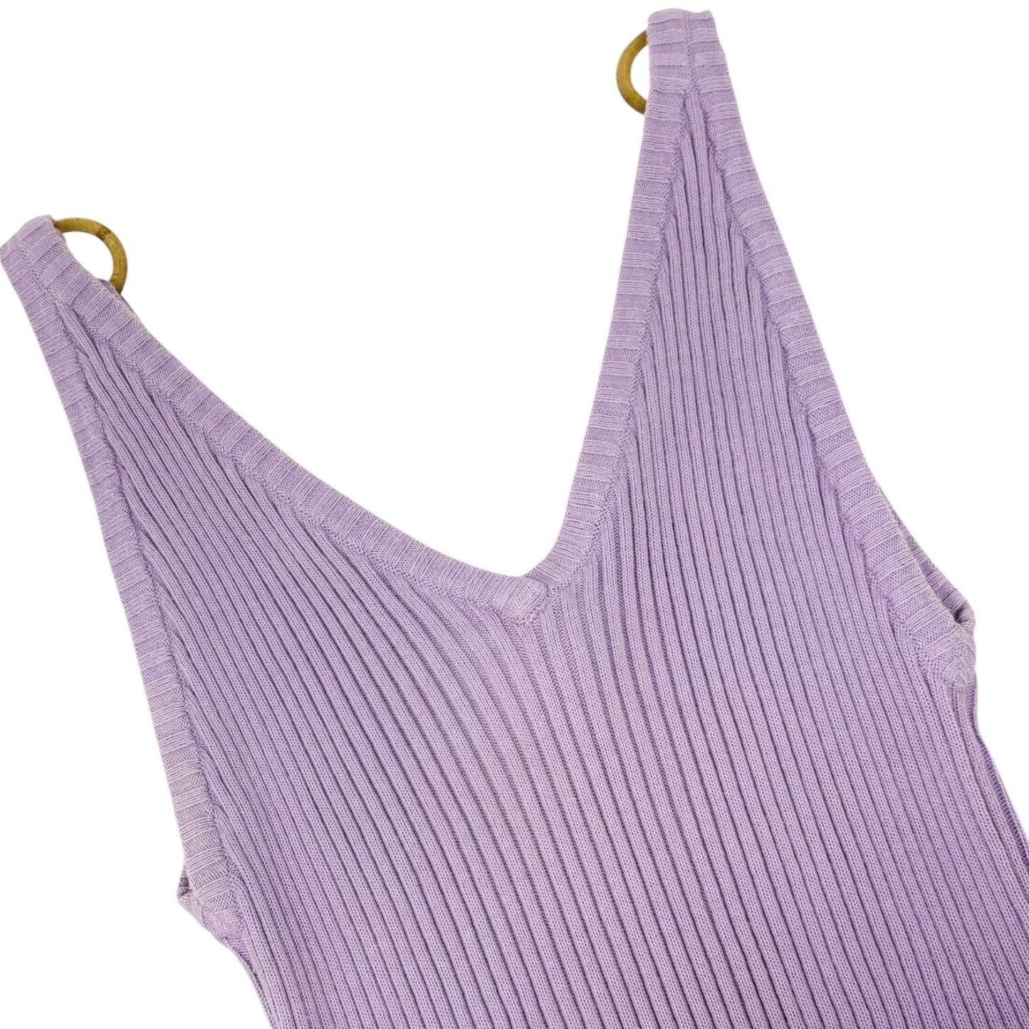 CHANEL Vintage 01C CC Gold Ring Knit Ribed Tank Camisole Top #40 Purple 902084