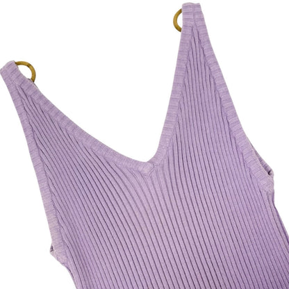 CHANEL Vintage 01C CC Gold Ring Knit Ribed Tank Camisole Top #40 Purple 902084
