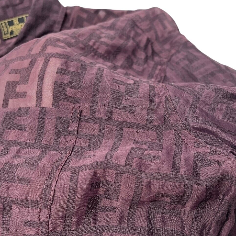 FENDI Vintage Zucca Monogram Logo Blouse Shirt Top See-through Purple RankAB