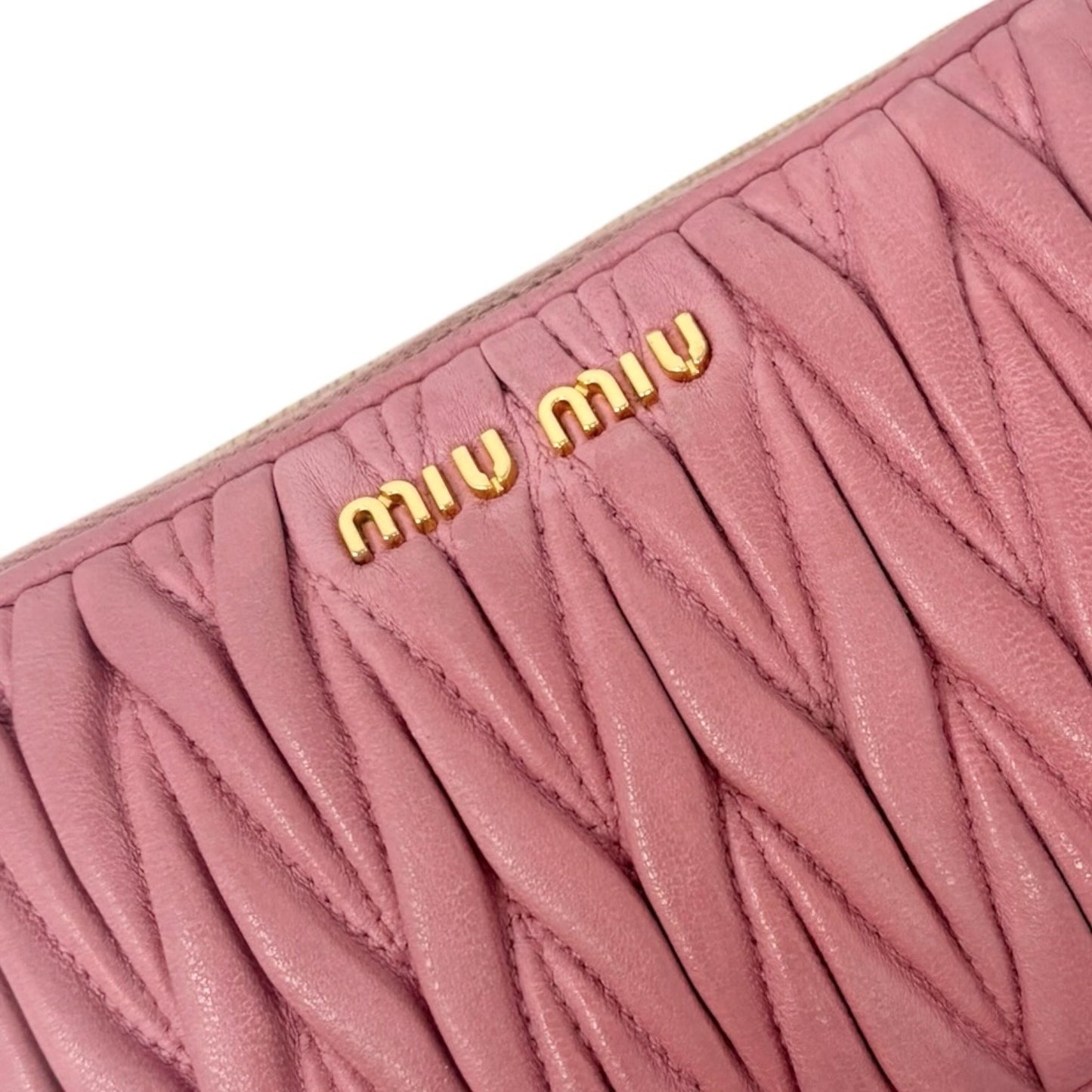 miu miu Vintage Logo Matelasse Leather Mini Double Zip Bag Pink Gold 902277