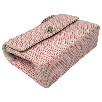 CHANEL Vintage CC Logo Quilted Chain Shoulder Bag Pink Cream Tweed 902313
