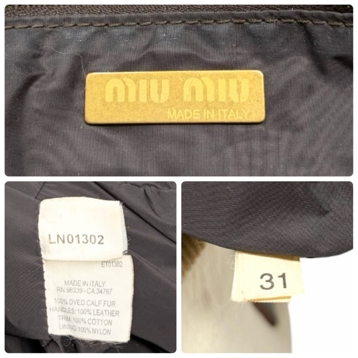 miu miu Vintage Pony Calf Hair Shoulder Bag Brown White Corduroy 902373