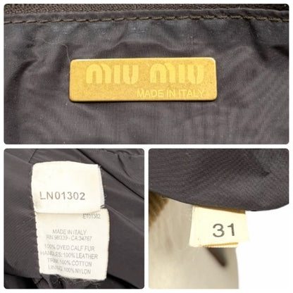miu miu Vintage Pony Calf Hair Shoulder Bag Brown White Corduroy 902373