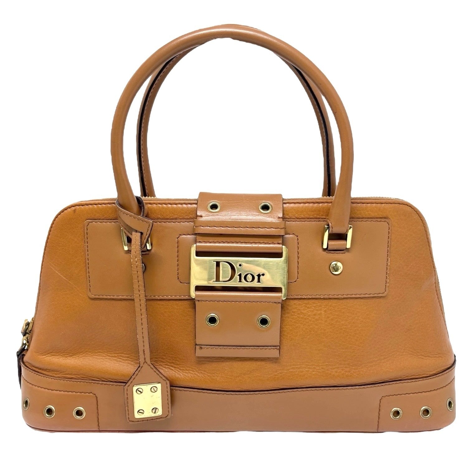 Christian Dior Vintage 2002 Logo Street Chic Uptown Tote Bag Brown Leather
