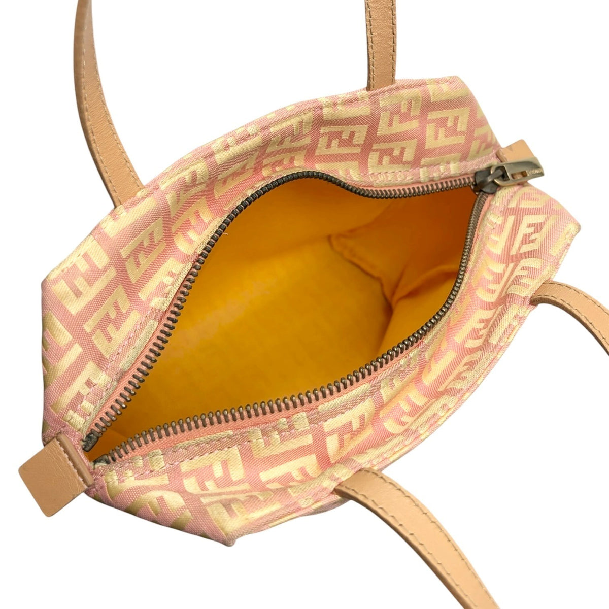 FENDI Vintage FF Logo Zucchino Mini Handbag Pink Yellow Canvas 902482