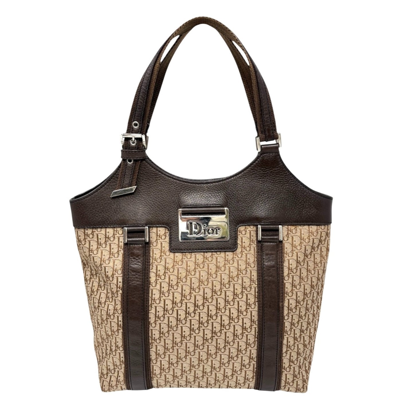 Christian Dior Vintage Trotter Monogram Street Chic Canvas Tote Bag Beige Brown