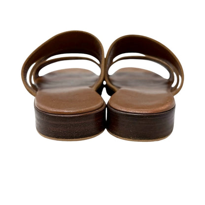 CHANEL Vintage CC Logo Flat Slide Sandals #36 Brown Gold Leather Suede 901945