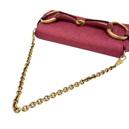GUCCI Vintage GG Monogram Horsebit Chain Shoulder Bag Pochette Pink 902381