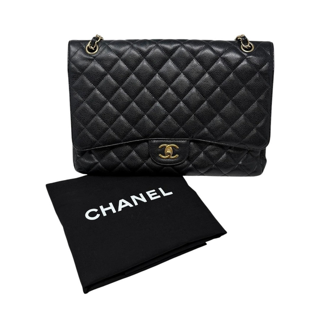 CHANEL Vintage CC Turnlock Quilted Chain Shoulder Bag Black Gold Leather 902228