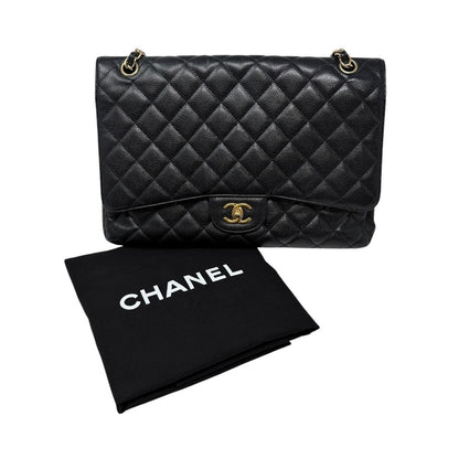 CHANEL Vintage CC Turnlock Quilted Chain Shoulder Bag Black Gold Leather 902228