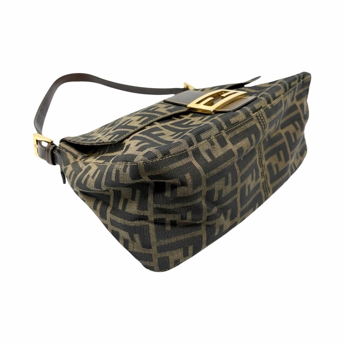 FENDI Vintage FF Zucca Mamma Baguette Shoulder Bag Canvas Brown Gold 901857