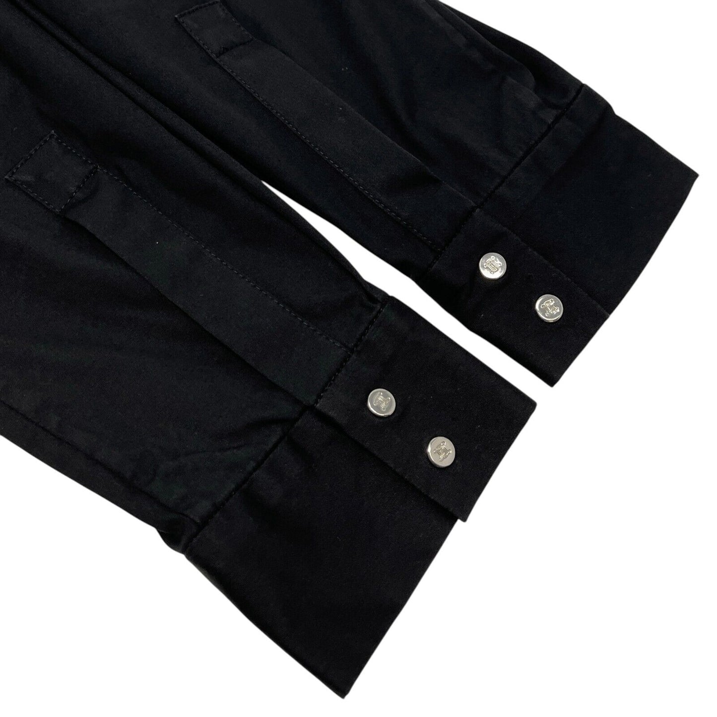 CELINE Vintage Logo Button Up Shirt #40 Blouse Top Black Silver Cotton