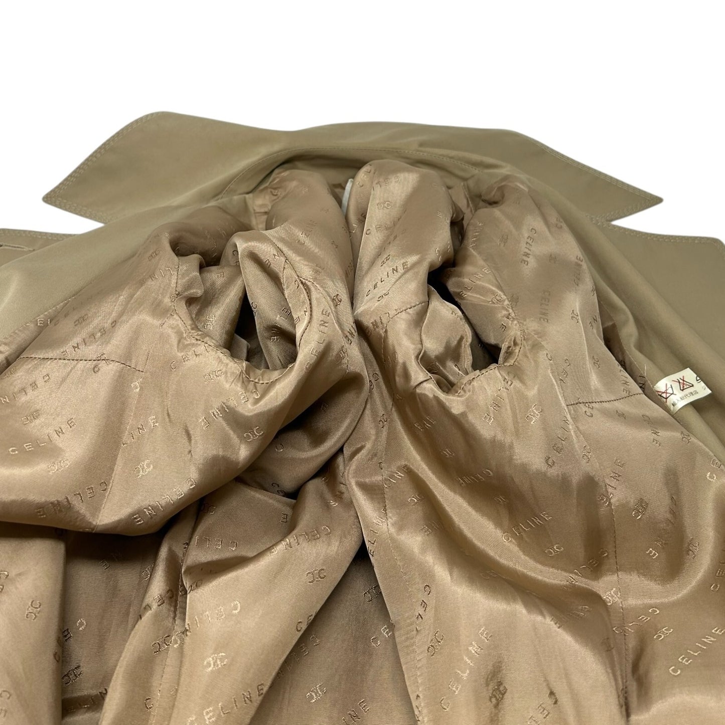 CELINE Vintage Logo Trench Coat #40 Light Brown Gold Cotton Button Stitch