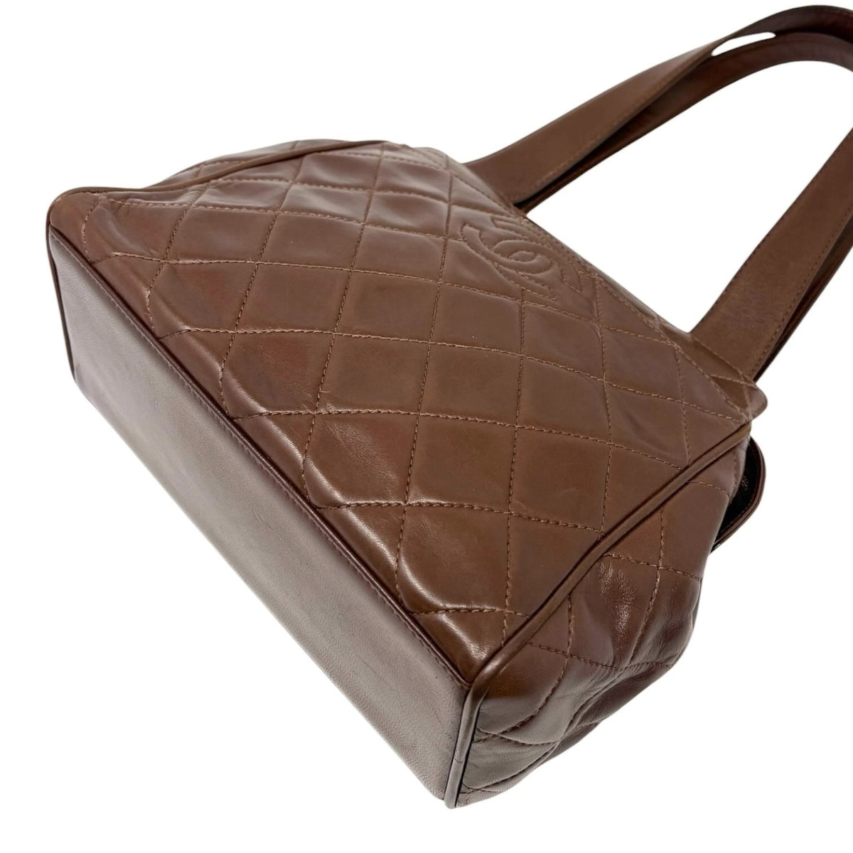 CHANEL Vintage CC Logo Quilted Shoulder Handbag Brown Gold Leather 902804