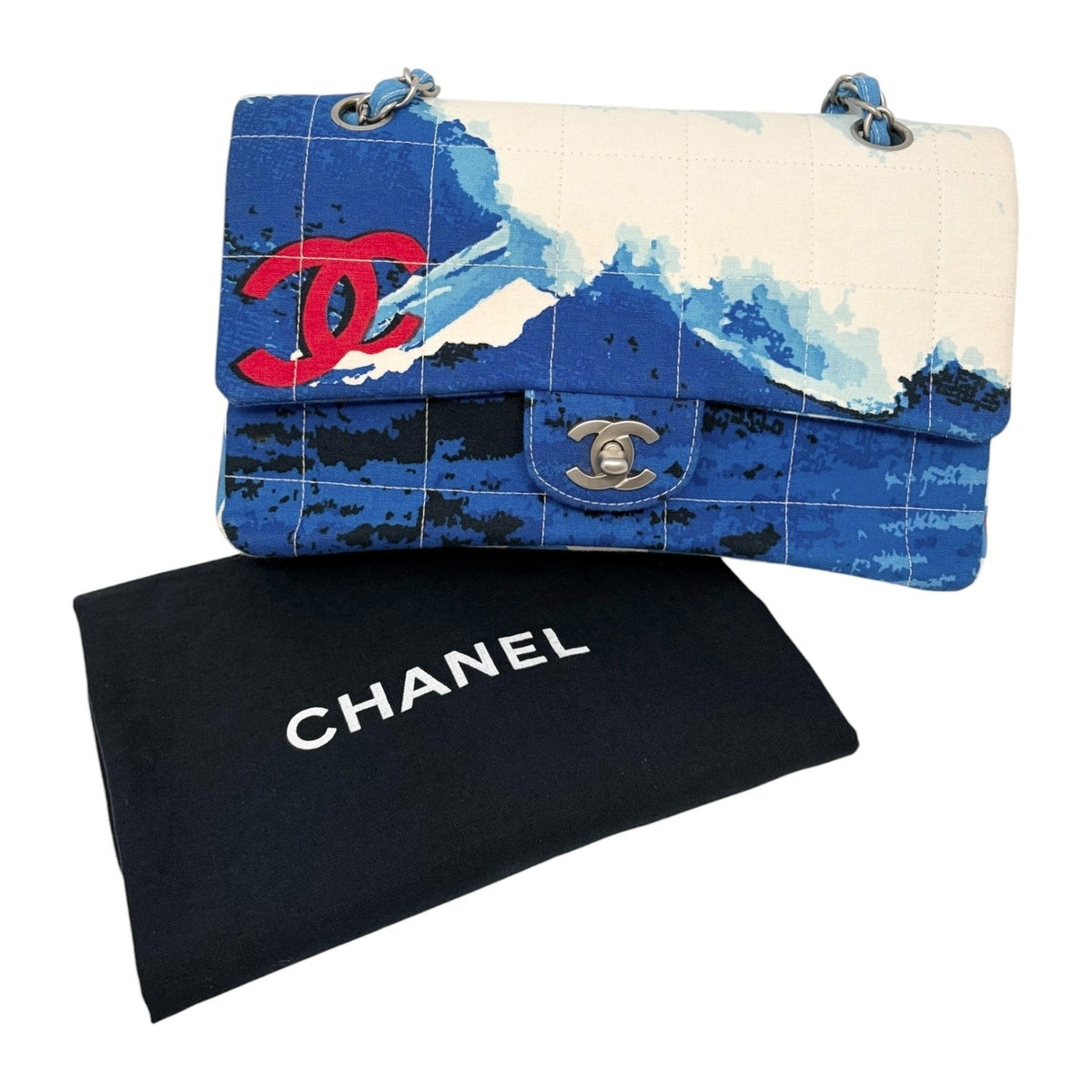 CHANEL Vintage CC Surf Turnlock Chain Flap Crossbody Bag Blue Canvas 902363