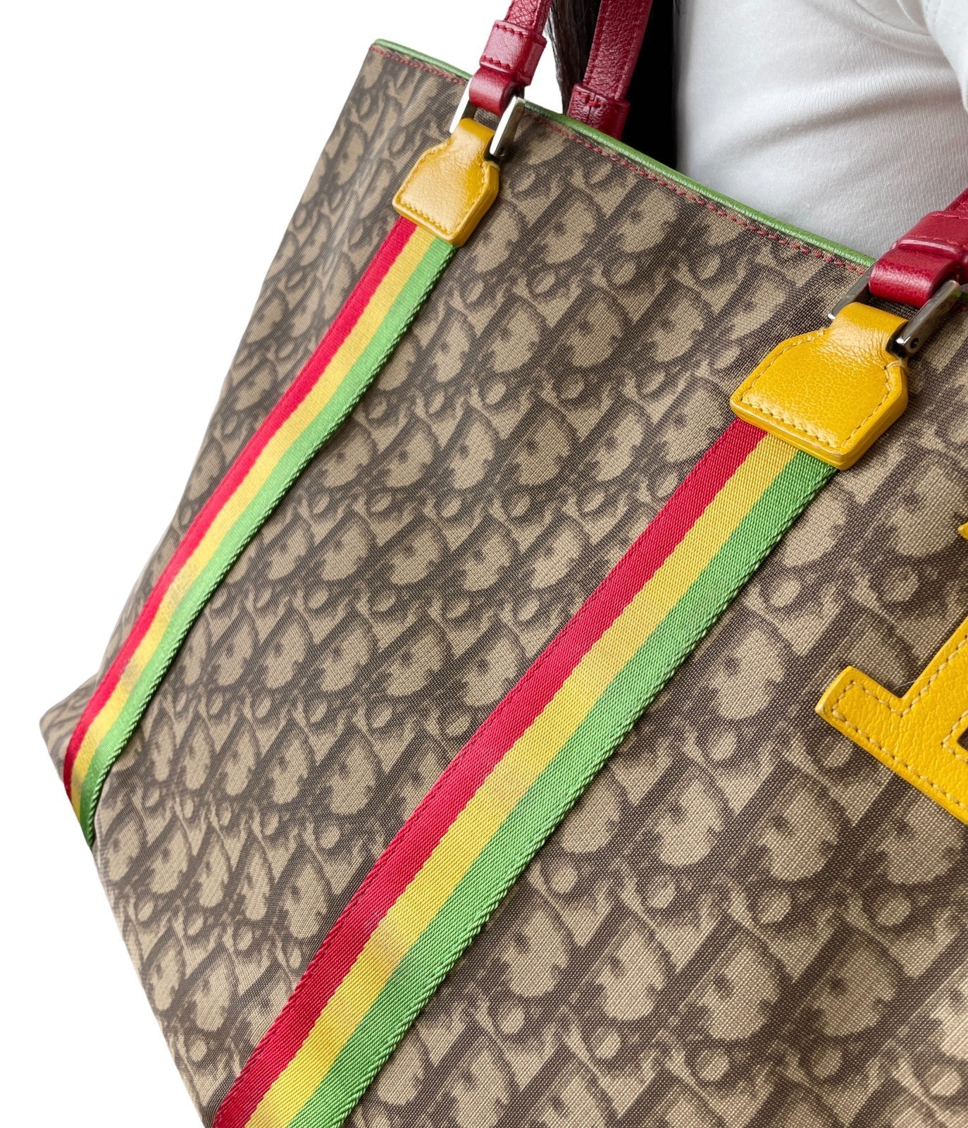 Christian Dior Vintage Rasta No.1 Trotter Monogram Tote Shoulder Bag Brown PVC