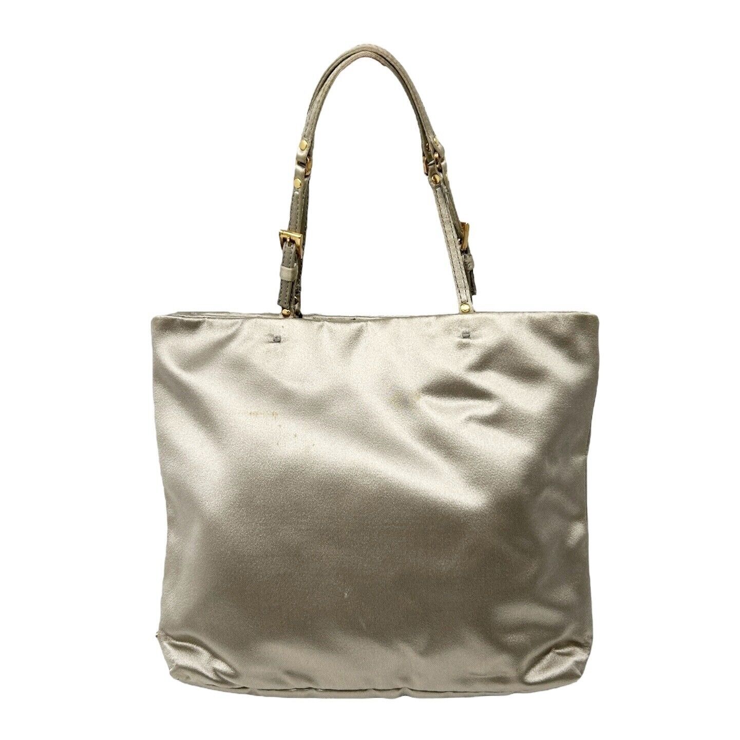 PRADA Vintage Logo Mini Bag Pouch Pochette Silver Gold Satin Rank AB