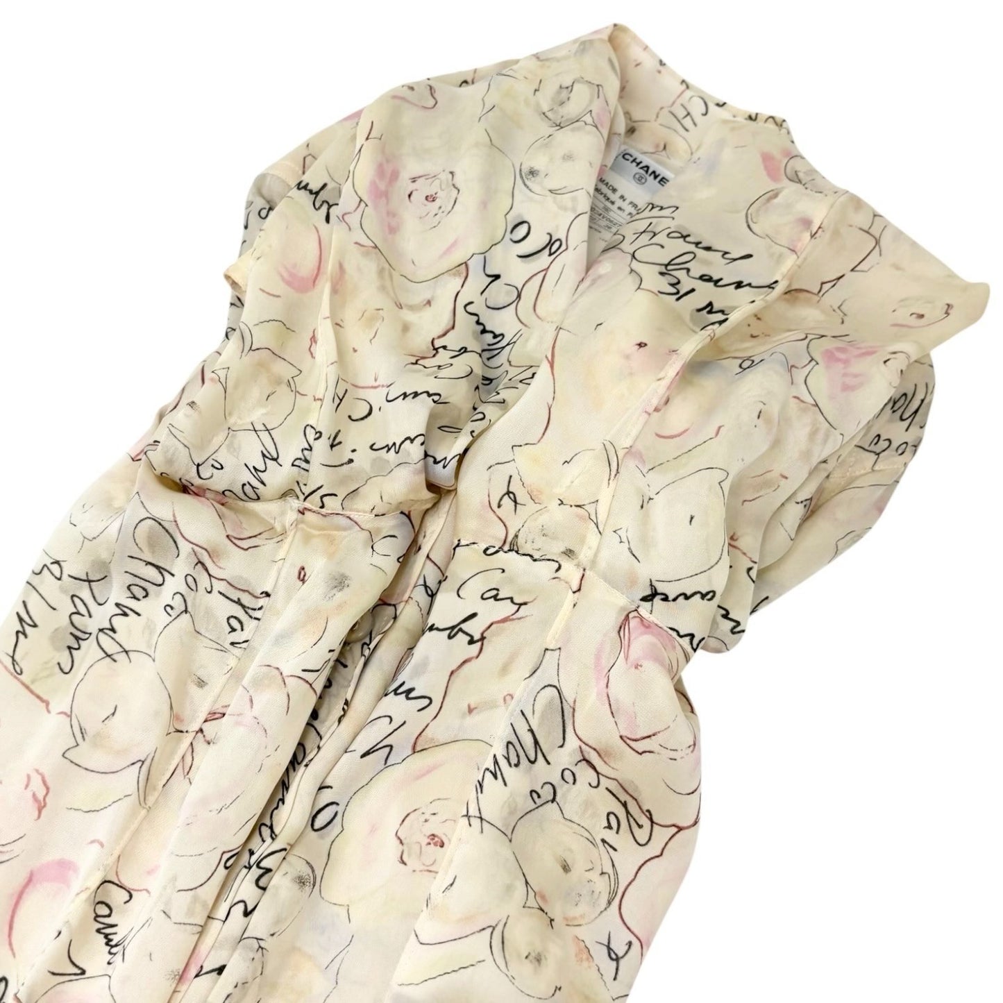 CHANEL Vintage 98C Coco Mark Logo Button Shirt Blouse Ivory Silk 901882