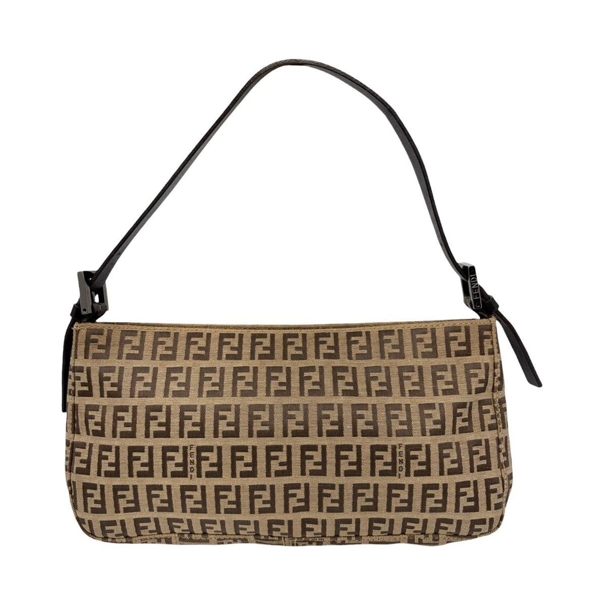 FENDI Vintage Logo Zucchino Shoulder Bag Beige Brown Canvas Pochette 902481
