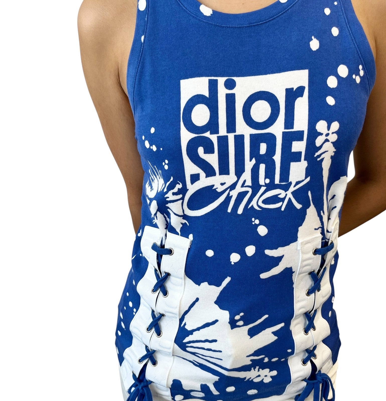 Christian Dior Vintage 2004 SURF Logo Tank Top #36 Blue White Sleeveless Cotton