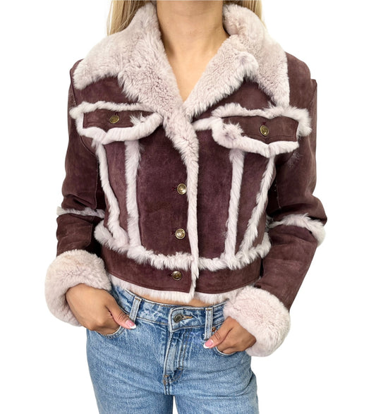 Christian Dior Vintage 2000 Cropped Fur Jacket #38 Dark Purple Suede 902361