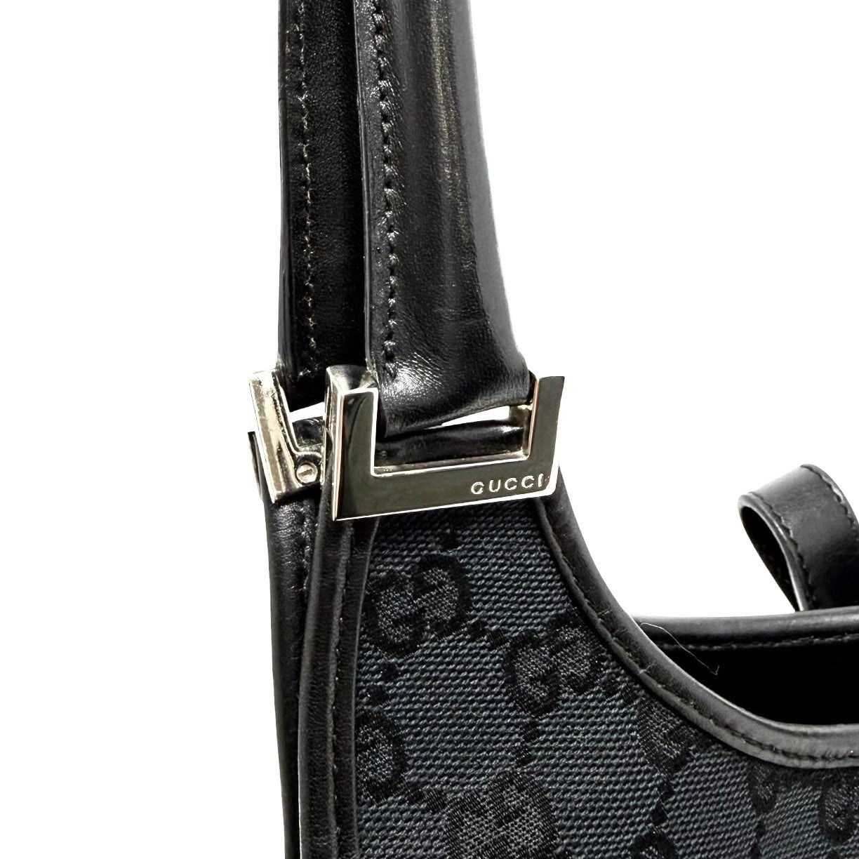 GUCCI Vintage GG Monogram Logo Jackie Shoulder Bag Black Silver Canvas 902251