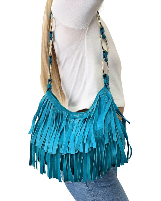 Yves Saint Laurent Vintage Rive Gauche Fringe Boheme Shoulder Bag Blue 902913