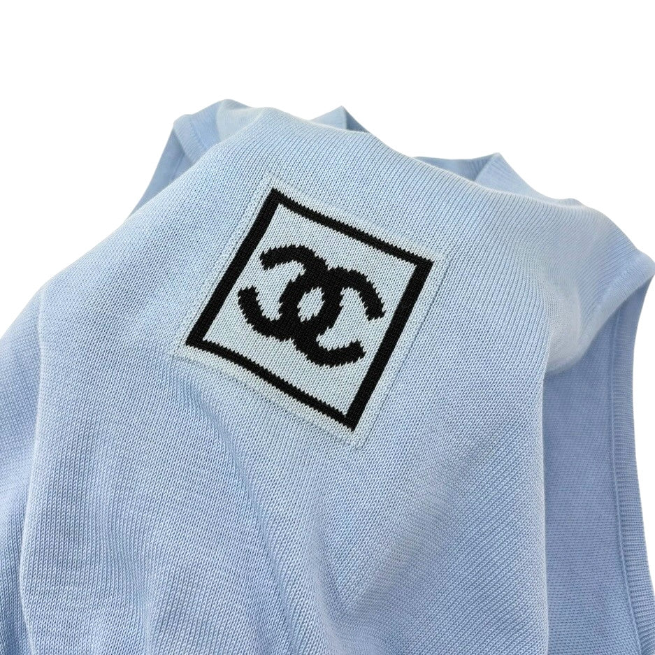 CHANEL Sport Vintage 03A CC Mock Neck Cropped Knit Tank Top #38 Blue 902897