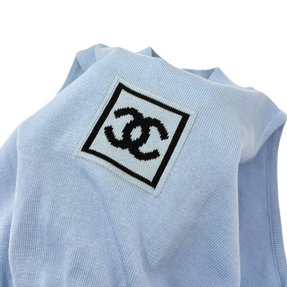 CHANEL Sport Vintage 03A CC Mock Neck Cropped Knit Tank Top #38 Blue 902897