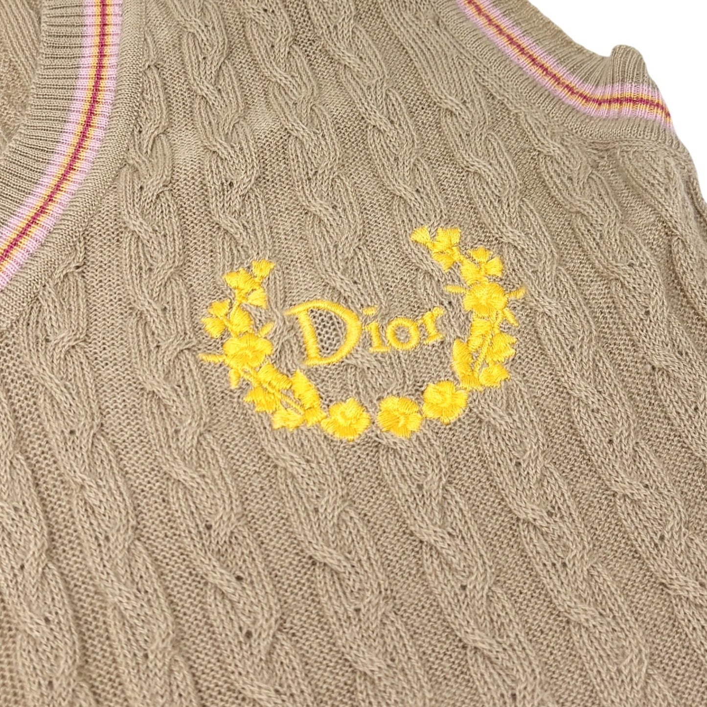 Christian Dior Vintage Logo Knit Top Vest Sweater #38 Sleeveless Beige 902083