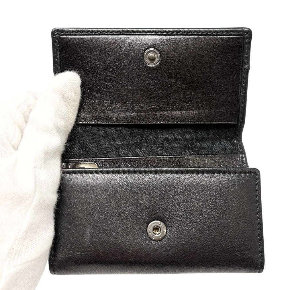 Christian Dior Vintage 2002 Logo Admit It Key Card Case Black Silver Leather