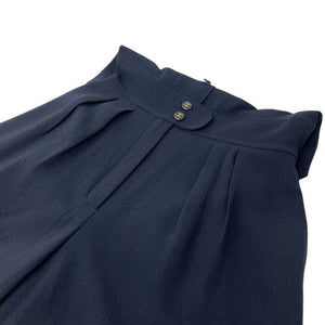 CHANEL Vintage CC Mark Logo Culottes Dress #40 Dark Blue Gold Wool Sleeveless
