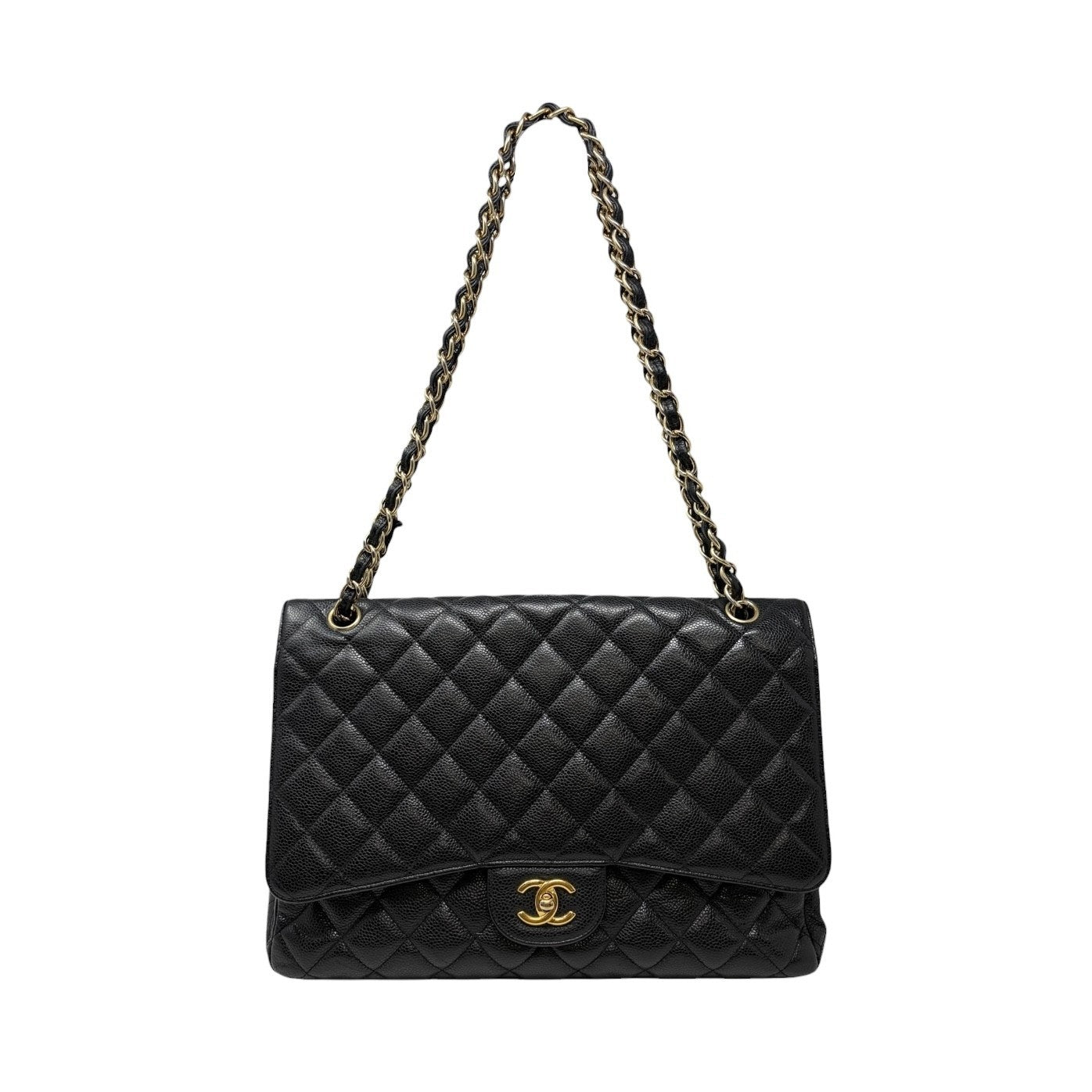 CHANEL Vintage CC Turnlock Quilted Chain Shoulder Bag Black Gold Leather 902228