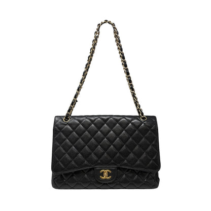 CHANEL Vintage CC Turnlock Quilted Chain Shoulder Bag Black Gold Leather 902228