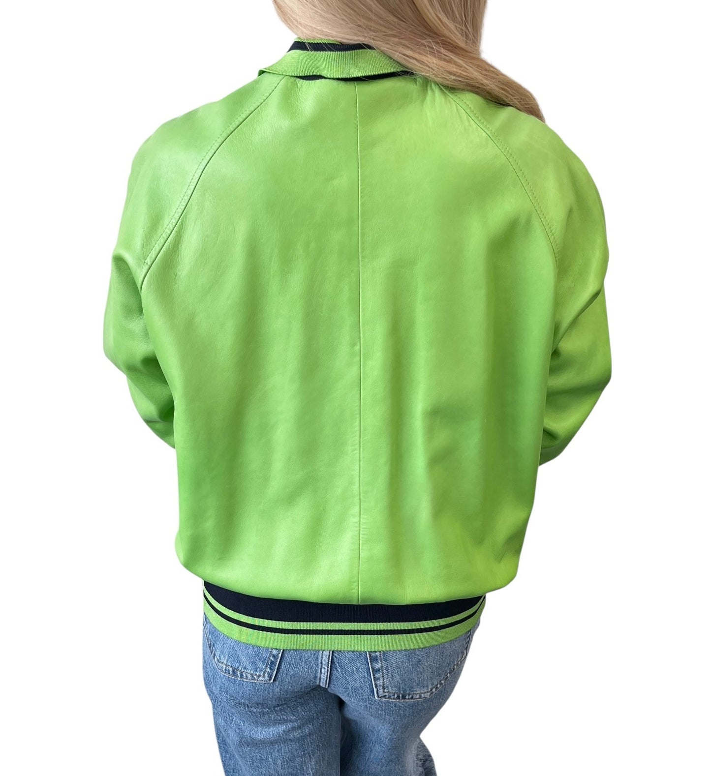 Christian Dior Vintage 2004 Logo Leather Jacket #36 Light Green Lambskin Black