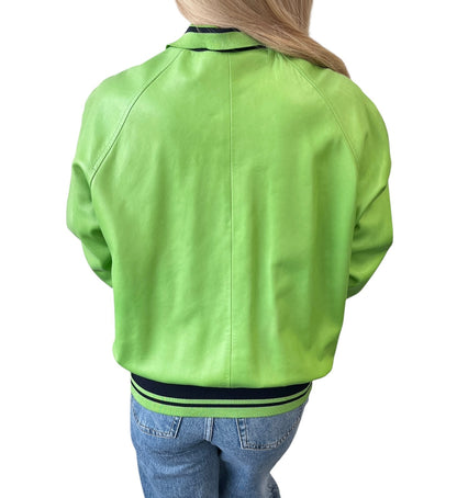 Christian Dior Vintage 2004 Logo Leather Jacket #36 Light Green Lambskin Black