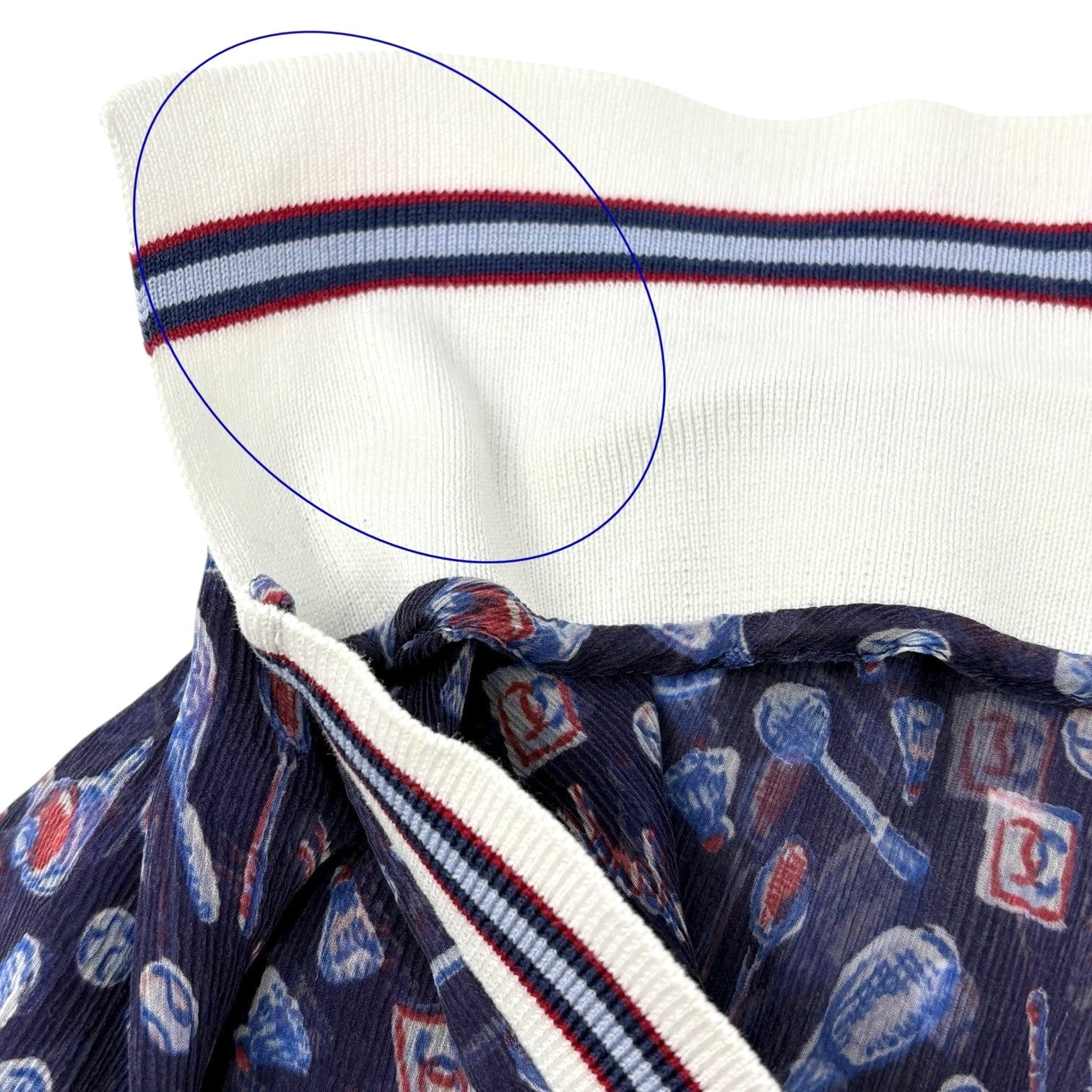 CHANEL Sport Vintage 06P Polo Shirt Top #34 Blue White Silk V-Neck Tennis