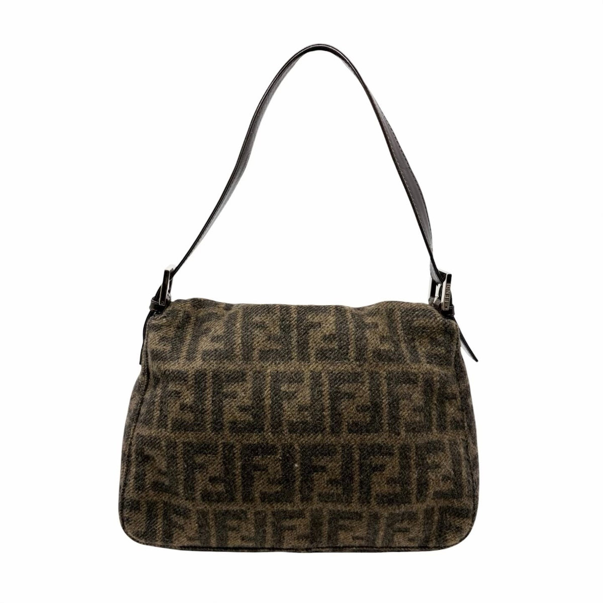 FENDI Vintage FF Zucca Cashmere Knit Mamma Baguette Shoulder Bag Brown 902052